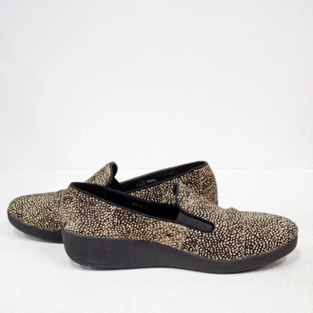 FitFlop Supercomff Womens Pony Hair Speckled Animal Print Slip On Loafers Size 7
